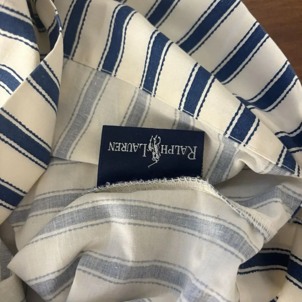 Ralph Lauren Vintage Ticking Stripe Pillowcase Blue White 100% Cotton USA Made